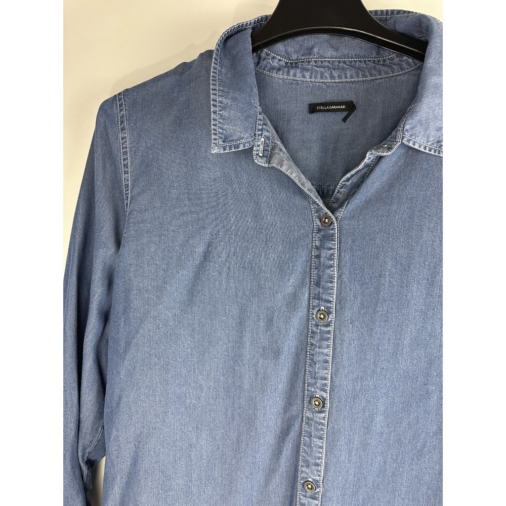 Stella Carakasi Prime Time Tunic in Denim Blue Laglenlook LS Button Up Size XL - Picture 4 of 16